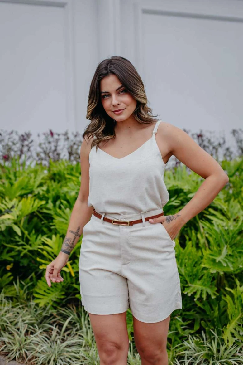 Bermuda Social De Linho C/ Cinto - Natural