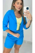 Blazer Curto De Linho - Azul piscina