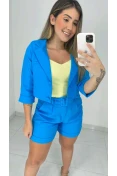 Blazer Curto De Linho - Azul piscina