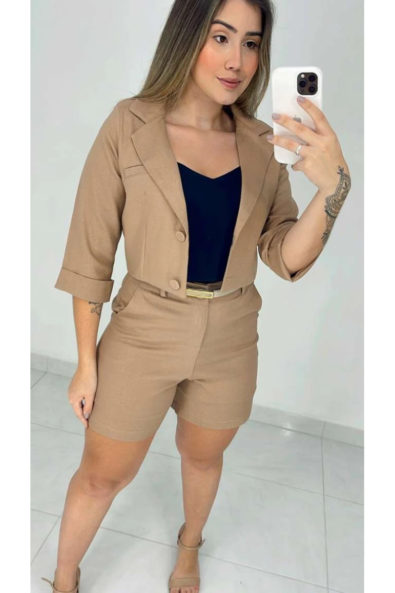 Blazer Curto De Linho - Nude