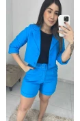 Blazer Curto Manga 3/4 Linho - Azul Blazer Curto Manga 3/4 Linho - Azul