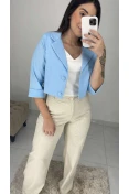 Blazer Curto Manga 3/4 Linho - Azul claro Blazer Curto Manga 3/4 Linho - Azul claro