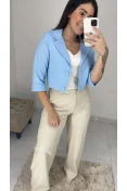 Blazer Curto Manga 3/4 Linho - Azul claro Blazer Curto Manga 3/4 Linho - Azul claro