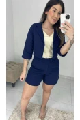 Blazer Curto Manga 3/4 Linho - Azul marinho Blazer Curto Manga 3/4 Linho - Azul marinho