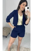 Blazer Curto Manga 3/4 Linho - Azul marinho Blazer Curto Manga 3/4 Linho - Azul marinho
