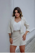 Blazer Curto Manga 3/4 Linho - Natural Blazer Curto Manga 3/4 Linho - Natural