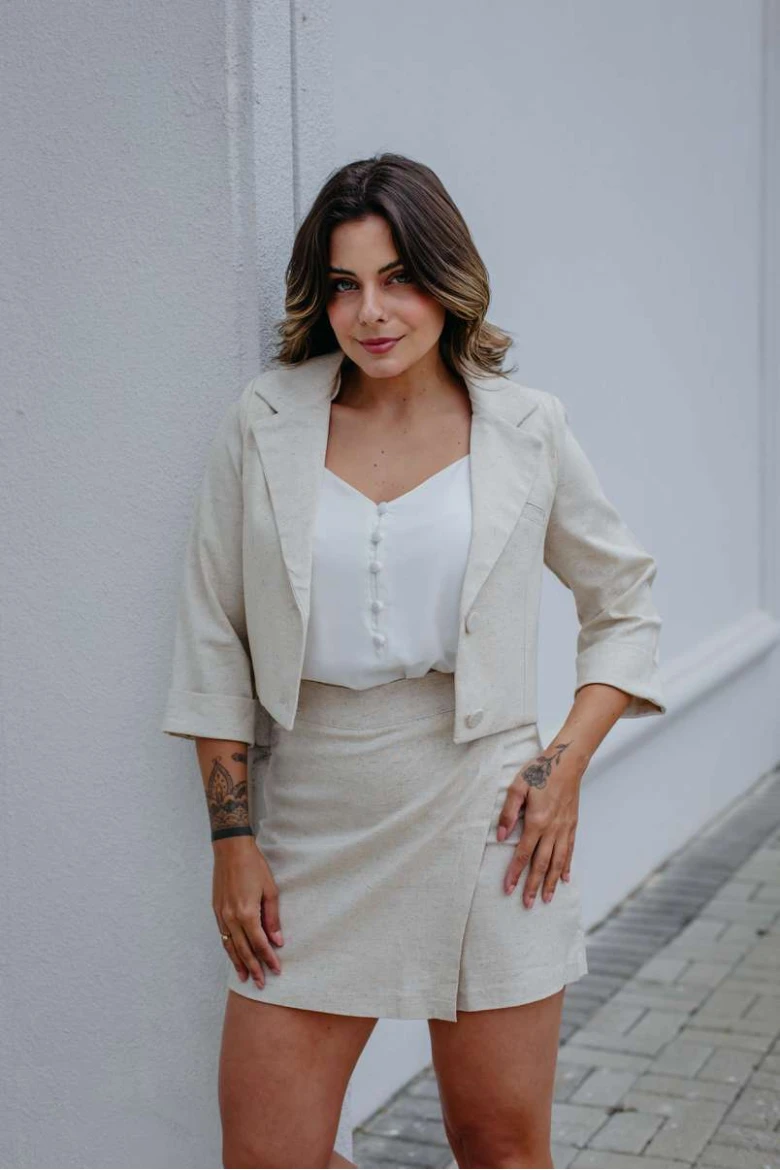 Blazer Curto Manga 3/4 Linho - Natural