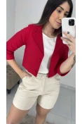 Blazer Curto Manga 3/4 Linho - Vermelho Blazer Curto Manga 3/4 Linho - Vermelho