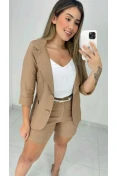 Blazer Manga 3/4 De Linho - Nude