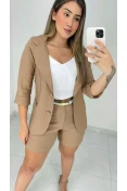 Blazer Manga 3/4 De Linho - Nude