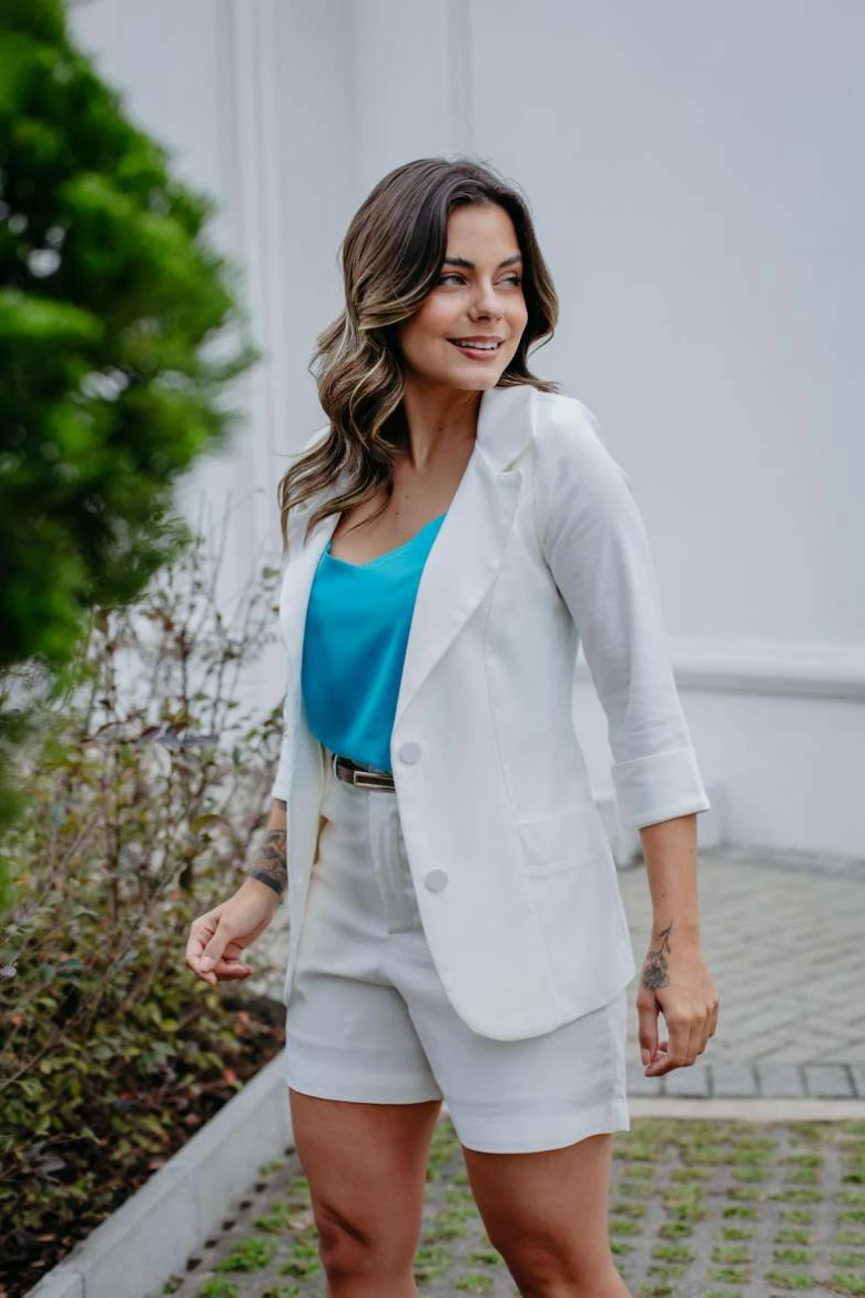 Blazer Manga 3/4 De Linho - Off white