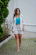 Blazer Manga 3/4 De Linho - Off white