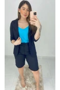 Blazer Manga 3/4 De Linho - Preto