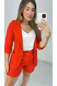 Blazer Manga 3/4 De Linho - Vermelho