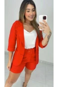 Blazer Manga 3/4 De Linho - Vermelho