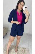 Blazer Manga 3/4 Linho - Azul marinho