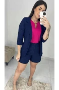 Blazer Manga 3/4 Linho - Azul marinho