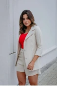 Blazer Manga 3/4 Linho - Natural