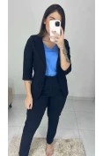 Blazer Manga 3/4 Linho - Preto