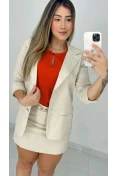 Blazer Manga 3/4 com Bolso Embutido - Natural