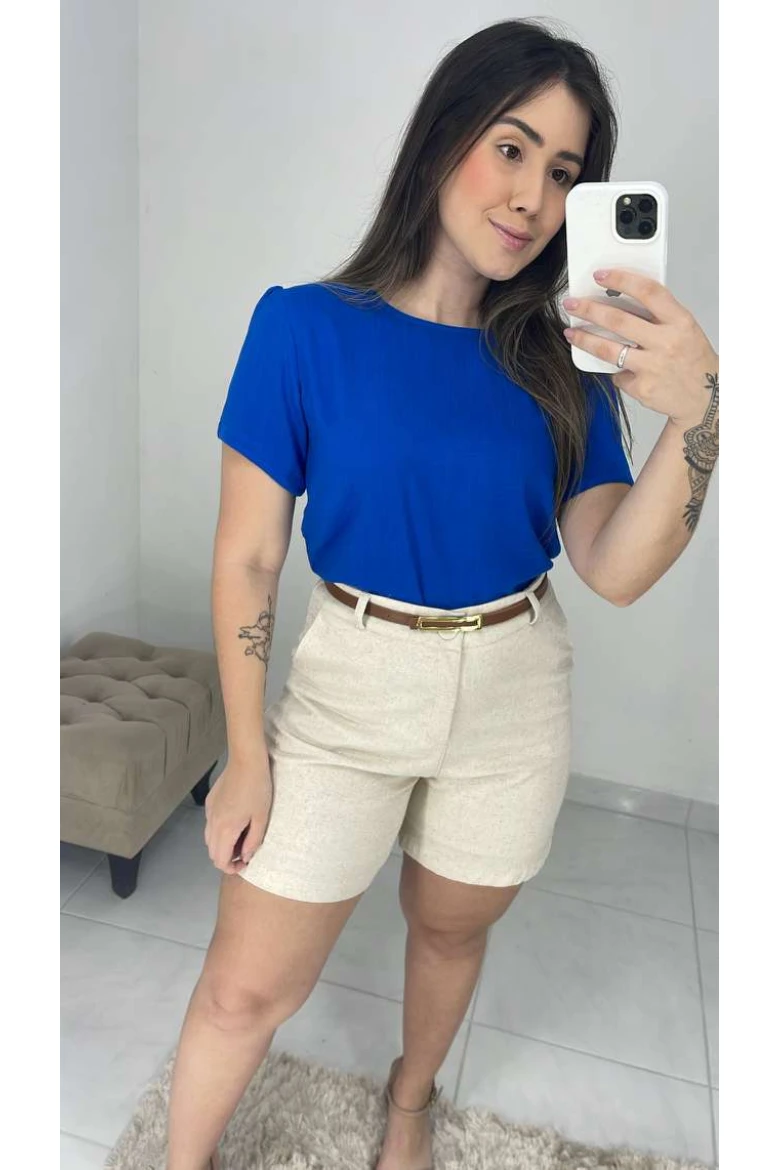 Blusa Básica Viscolinho - Azul