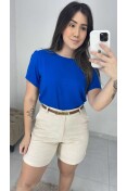 Blusa Básica Viscolinho - Azul Blusa Básica Viscolinho - Azul