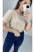 Blusa Básica Viscolinho - Bege Blusa Básica Viscolinho - Bege