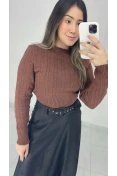 Blusa Cropped Tricot Modal - Café