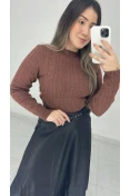 Blusa Cropped Tricot Modal - Café