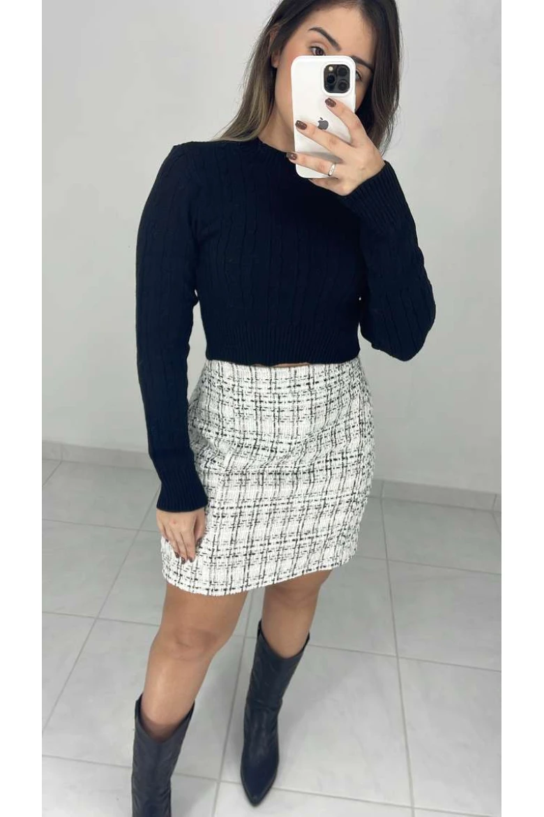 Blusa Cropped Tricot Modal - Preto