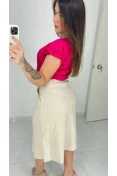 Blusa De Viscose Manga Curta Com Babados - Rosa pink