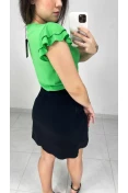 Blusa De Viscose Manga Curta Com Babados - Verde