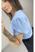 Blusa Decote V Manga Tulipa - Azul