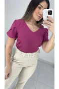 Blusa Decote V Manga Tulipa - Fucsia