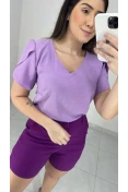 Blusa Decote V Manga Tulipa - Lavanda