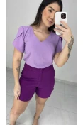 Blusa Decote V Manga Tulipa - Lavanda