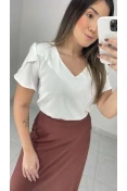 Blusa Decote V Manga Tulipa - Of white