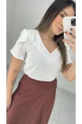 Blusa Decote V Manga Tulipa - Of white