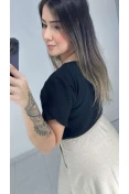 Blusa Decote V Manga Tulipa - Preto