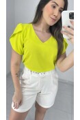 Blusa Decote V Manga Tulipa - Verde lima