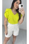 Blusa Decote V Manga Tulipa - Verde lima
