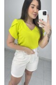 Blusa Decote V Manga Tulipa - Verde lima