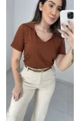 Blusa Gola Polo Viscose - Marrom