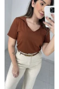 Blusa Gola Polo Viscose - Marrom