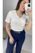 Blusa Gola Polo Viscose - Of white