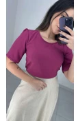 Blusa Manga Curta Básica Duna - Fucsia