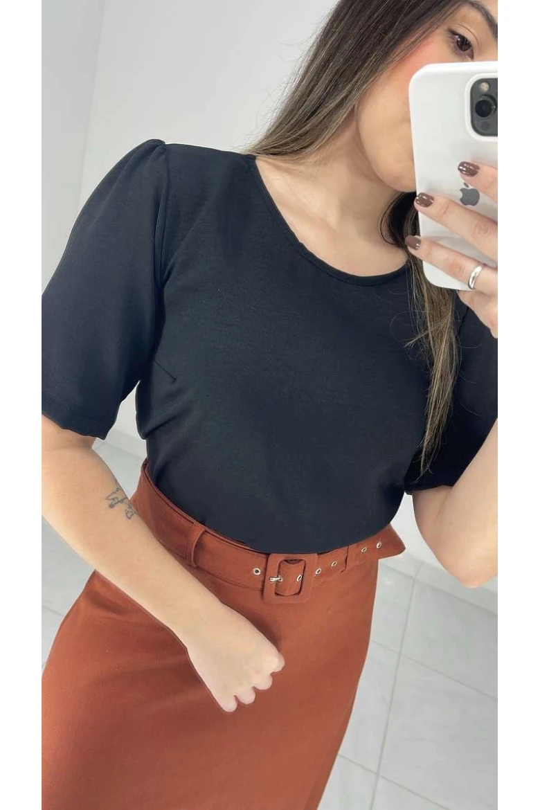 Blusa Manga Curta Básica Duna - Preto