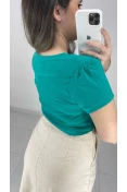 Blusa Manga Curta Decote V Com Viés - Verde jade