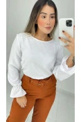 Blusa Manga Longa Busto Redondo - Branco