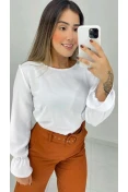 Blusa Manga Longa Busto Redondo - Branco